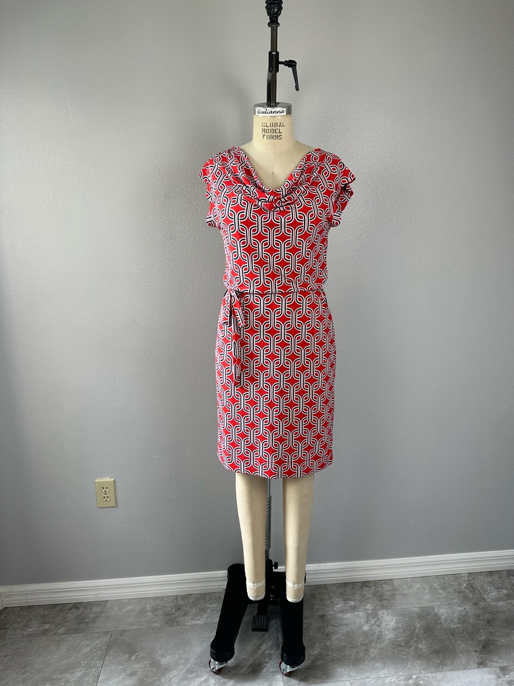 Red Geometric Cowl Neck Sheath Dress banana republic size small